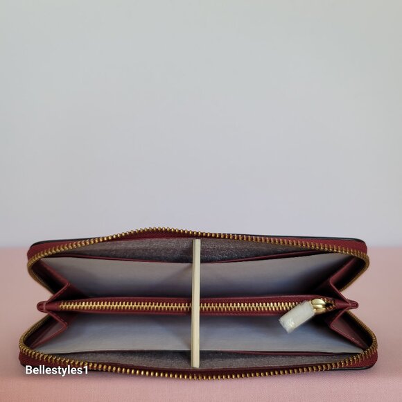 COACH Slim Accordion Smooth Calf Leather Zip-Around Wallet- Cherry color ⭐ - Picture 12 of 16